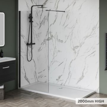 Aqua i 8 Black Wetroom Screen Panel 700mm x 2000mm High