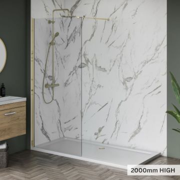 Aqua i 8 Brushed Brass Wetroom Screen Panel 600mm x 2000mm High