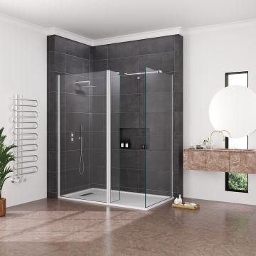 Aqua I Innovation 8mm Walk-in Wetroom with End Panel & Fixed Deflector Panel