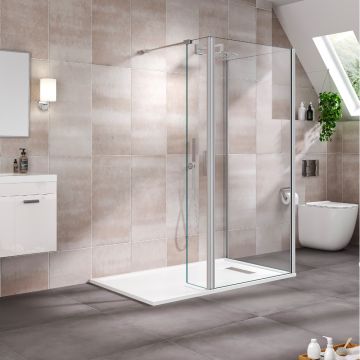 Aqua I Innovation 8mm Walk-in Corner Wetroom with Fixed Deflector Panel