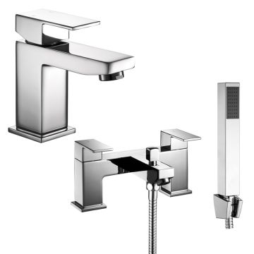Noveua Barbican Mono Basin Mixer with Click Clack Waste & Bath Shower Mixer Tap Set