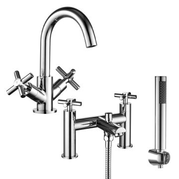 Noveua Euston Mono Basin Mixer with Click Clack Waste & Bath Shower Mixer Tap Set