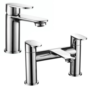 Noveua Preston Basin Mixer & Push Button Waste & Bath Filler Tap Set - Chrome