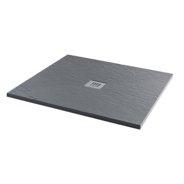 Aqua i Ash Grey Square Slate Effect Slim Shower Tray 1000mm x 1000mm